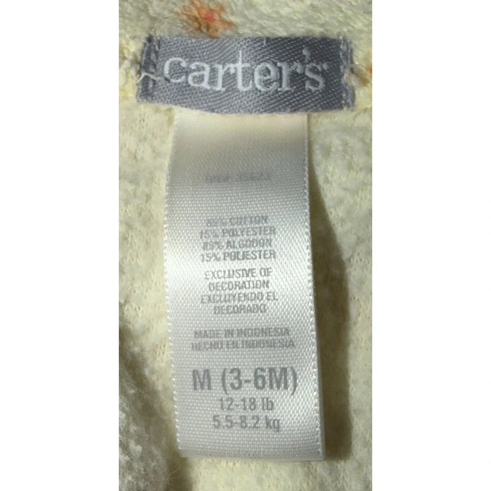 2 VTG Carter's Yellow Pink Flower Terry Cloth Sleeper's Quack/Watch Me Grow 3-6M - Picture 4 of 7